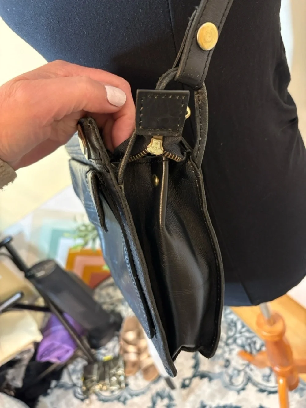 Black Leather Shoulder Bag | Vintage Korea